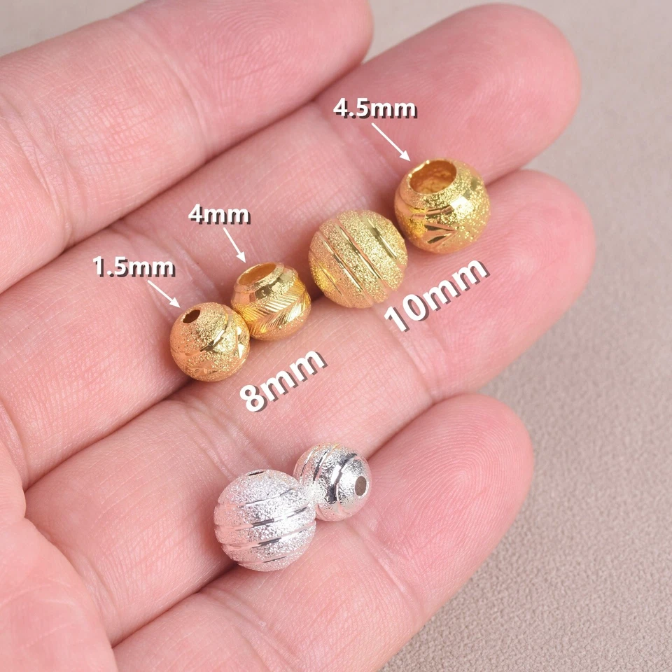 8-10mm Runde Hohlperlen Mattgold/Silber Messing Schmuckperlen Brass Metal Beads - Bild 2 von 4