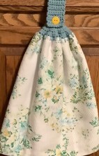 Double hanging kitchen towel flowers garden spring crocheted blue top