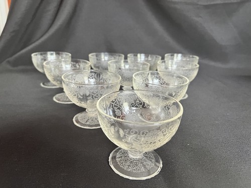 10 Depression Glass Poppy #1 Clear Florentine Sherbet Dessert Ice Cream Bowl Cup - Picture 2 of 20