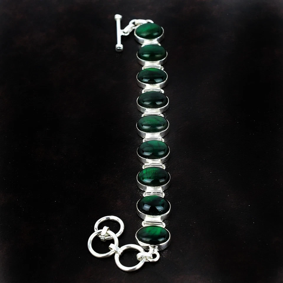 Pulseira de prata esterlina 925 verde labradorita feita à mão - Imagem 2 de 3