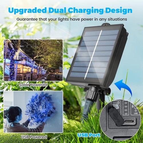 Solar Curtain Lights Outdoor Garden, 3×3m 300LED, Upgraded USB Powered, Remote C - Picture 3 of 9