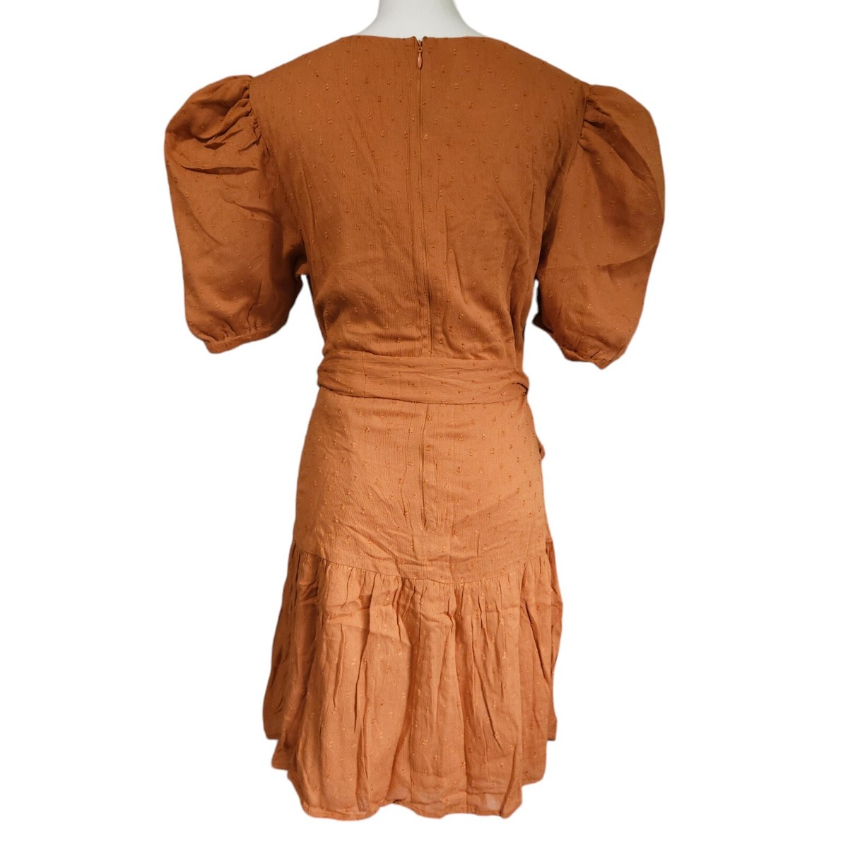 open lace back dress Burnt Orange Pleated Long Sleeve Mini Dress