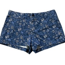 Pantalones Cortos Mujer Gap Talla 6 Azul Estampado Multi Floral Verano Algodón Spandex Elástico
