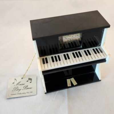 Vintage Music Play Piano 4'' Heavy Plastic Upright Player Music Box 2 Tunes Works