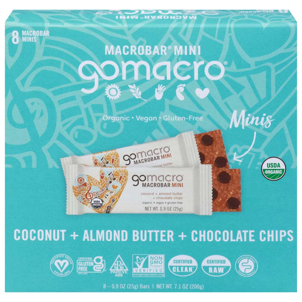 Мини-батончик Gomacro Organic Macrobar с кокосово-миндальным маслом и шоколадной крошкой, 7,1 унции в упаковке