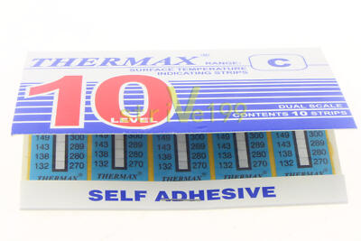 1PC TMC 10 strips THERMAX Temperature Label 10 Level Range C 132-182°C/270-360 