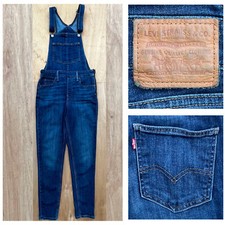 LEVIS PREMIUM BIB OVERALLS WOMEN S sz W27 Blue Dark Washed Classic Retro Denim