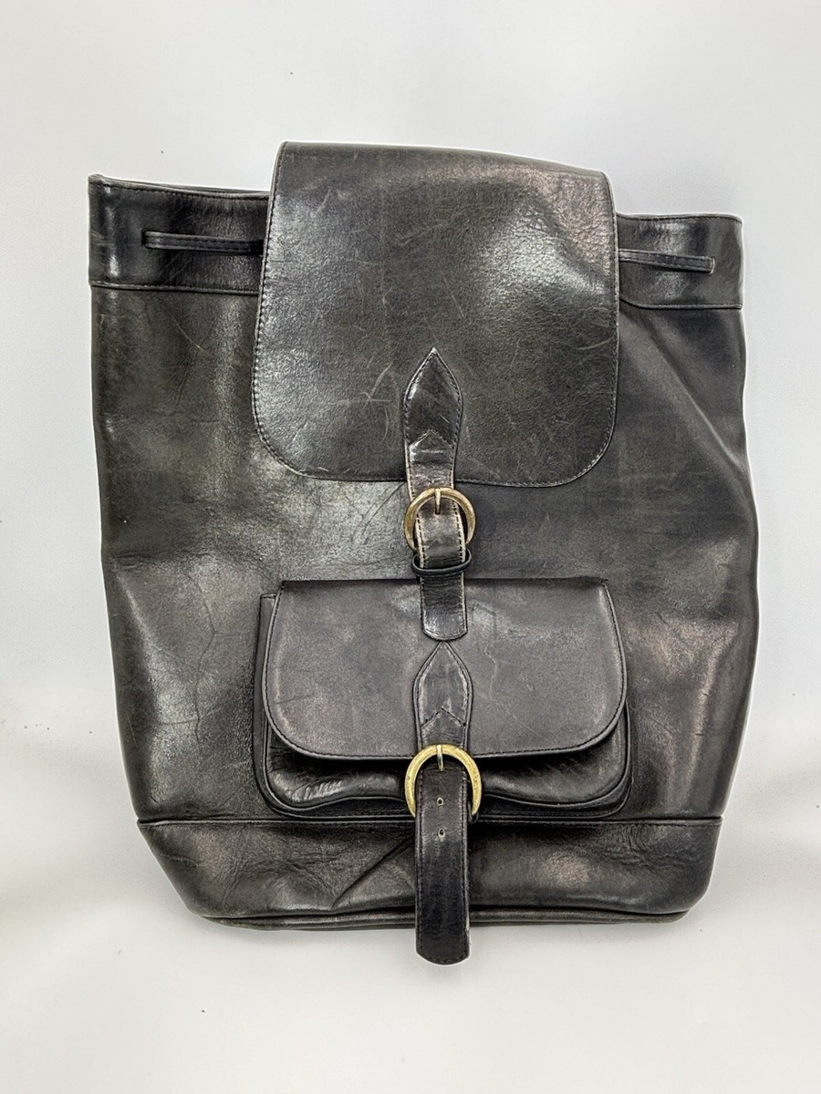Village Tannery by Sevestet NYC Black Long Flap Messenger Backpack Village Tannery NYC Designs Sevestet Black Leather Backpack  main image 3