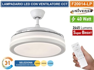 Ventilatore Da Soffitto UNIVERSO Con Luce LED 40W – Telecomando, Pale Richiudibili, Colore Cambiante, Ø1070mm