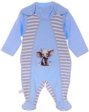 Baby Anzug Strampler Langarmshirt in Blau gestreift mit Elefant Aufdruck