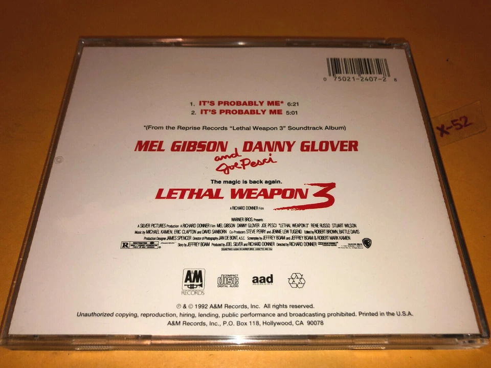 Lethal Weapon 3 Sting CD hit single Its Probably Me Eric Clapton Mel Gibson Foto 3 de 3