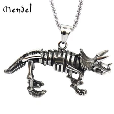 MENDEL Triceratops Skeleton Dinosaur Necklace Pendant Stainless Steel Jewelry