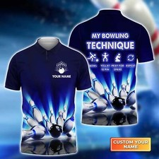 Bowling Techinque Neonlights Personalized Name Bowling 3D Polo Shirt, Men's Polo