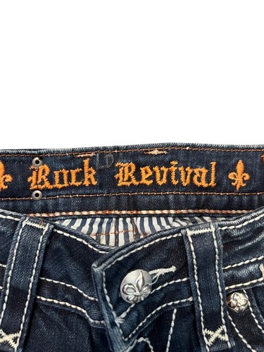 Rock Revival Womens Denim Shorts Size 27 Embroidered Pockets Dark Wash - Picture 2 of 8