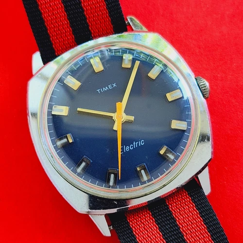 Timex Electric Blue Dial Vintage Watch Rare Orange Seconds Quartz For Repair