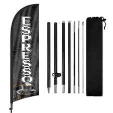 Espresso Feather Flag 8FT with Pole and Stake Advertising Banner for Business