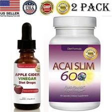 Apple Cider Vinegar Diet Drops  Acai Berry Slim Weight Loss Supplement Combo