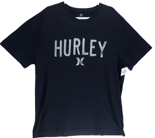 Hurley Men’s XL T-Shirt Black Silver Short Sleeve Casual Graphic Tee Surf Skate