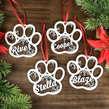 Personalized Dog Paw Ornament  Custom Pet Christmas Ornament Set