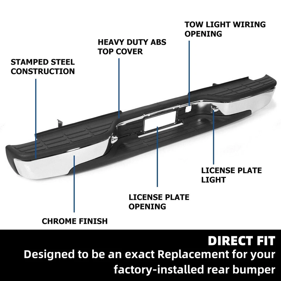 Complete Chrome Rear Bumper for 1999-2007 Chevy Silverado GMC Sierra 1500 2500 - Image 2 of 4