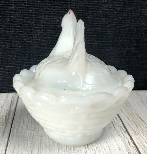 Vintage Westmoreland Salzkeller Dip Schale Glas Huhn Henne auf Nest bemalt Kamm - Bild 4 von 6