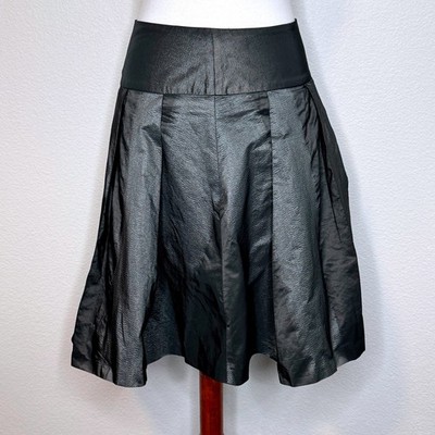 MAURO GRIFONI Italy Mini Pleated Skirt 42 Metallic Black Lined NWOT Goth
