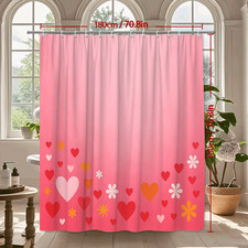 Cute Pink Floral Hearts Shower Curtain for Kids Bathroom Decor