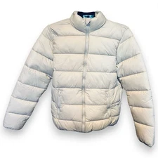 Forever 21 Mens Puffer Jacket White Padded Quilted Lightweight Nylon Full-Zip S