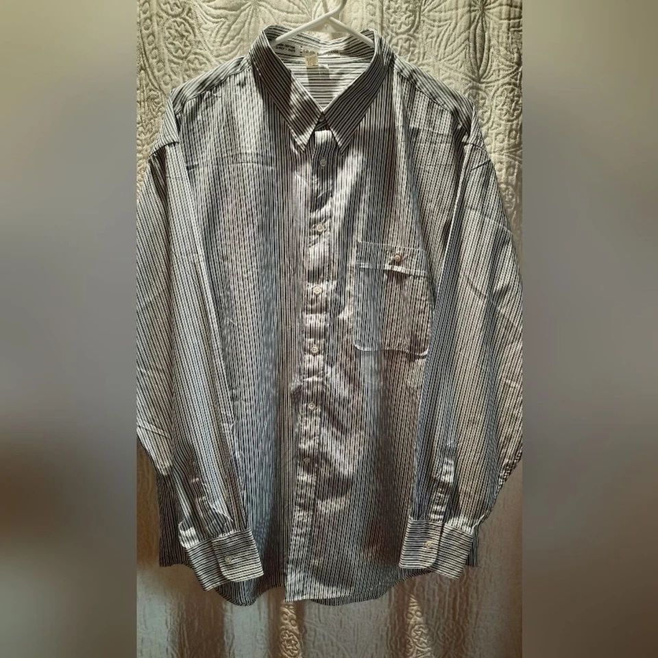 Giorgio Armani Shirt Mens Blue Gray Stripe Button Down Formal Cocktail Business - Image 2 of 4