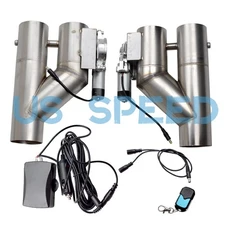 2PCS 3'' Electric Exhaust Downpipe Y-Pipe Dual Valve w/ Remote Control