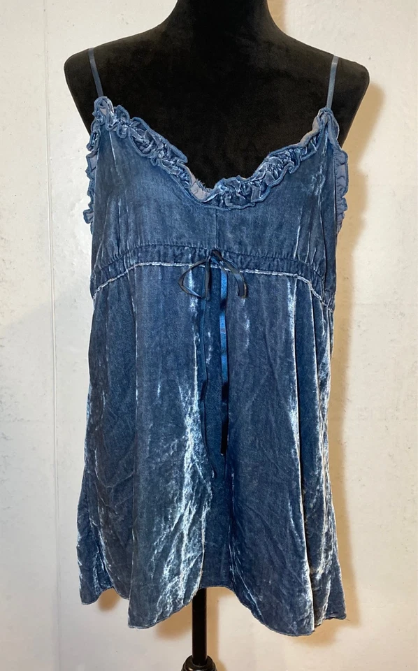 No Boundaries Blue Velvet Babydoll Tunic Tank Top Juniors XL Ruffles Bow Fairy - Image 3 of 4
