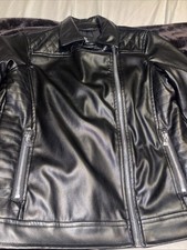Art Class Black Jacket Girls Lg 10/12 Faux Leather Pleather Lined Biker Jacket
