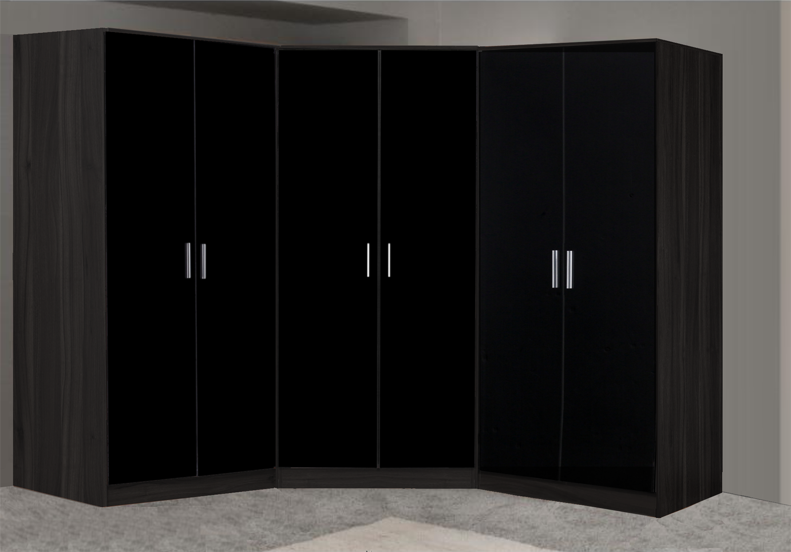 REFLECT Wardrobe Bundle: Corner 2 Door + 2x 2 Door Plain - Black/Black