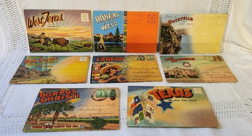 8 Vintage Klappordner Postkarten Leinen COWBOYS INDIANER Western Bad Lands TX ID - Bild 2 von 2
