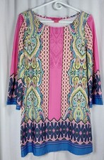 SUNNY LEIGH Floral Tunic Dress Long Sleeve Women’s Med Pink Multi Lily P. Style