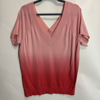 Vtg Fashion Bug Women's V-neck Short Sleeve Sweater Peach Pink Ombré Y2K 18/20
