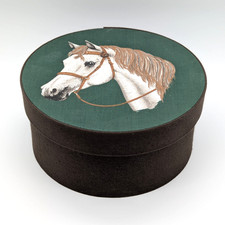Handmade Round Fabric Storage Box 8" Equestrian Horse Print Sarah  s Hat Boxes NH