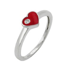 Ring Kinderring mit rotem Herz und wei&szlig;en Zirkonia Silber 925 Ringgr&ouml;&szlig;e 46