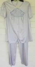 Vintage Vanity Fair Light Blue Satin Nylon Pajama Set Top Pants Size 34 M