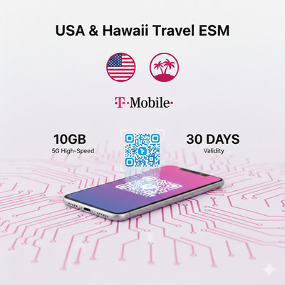 USA & Hawaii Travel eSIM | 10GB High Speed 5G | T-Mobile Network |  Instant QR