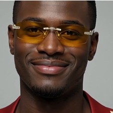Rhinestone Rimless Sunglasses Yellow Lens Fashion Tinted Glasses Trendy Rapper