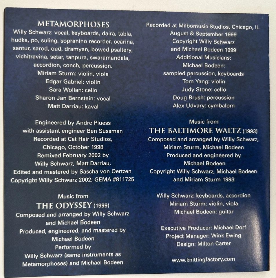 CD Willy Schwarz: Metamorphoses and other plays. - Bild 2 von 4