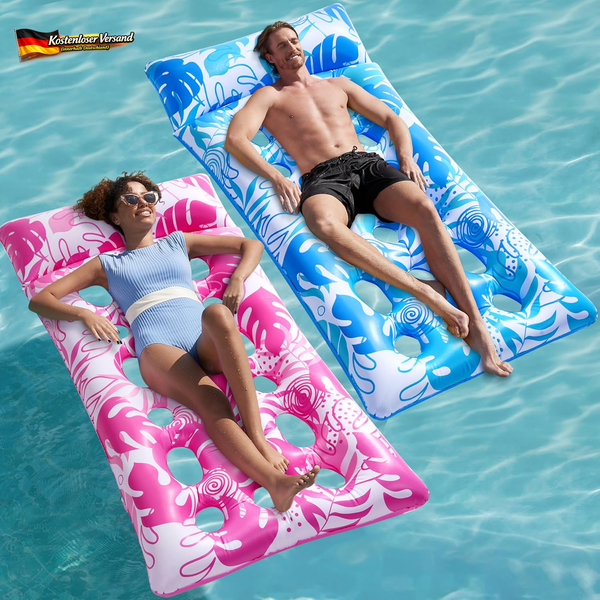 Aufblasbare Wasserliege Set 2Er XL Pool FlößE Mit KopfstüTze FüR Erwachsene-image