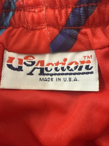 US Action Made in USA Men’s Sz M Running Shorts Red With Blue Stripes Vintage - Bild 3 von 10