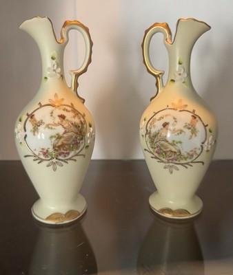 Pair of Rococo Revival Porcelain Ewers vases with Romantic Scenes