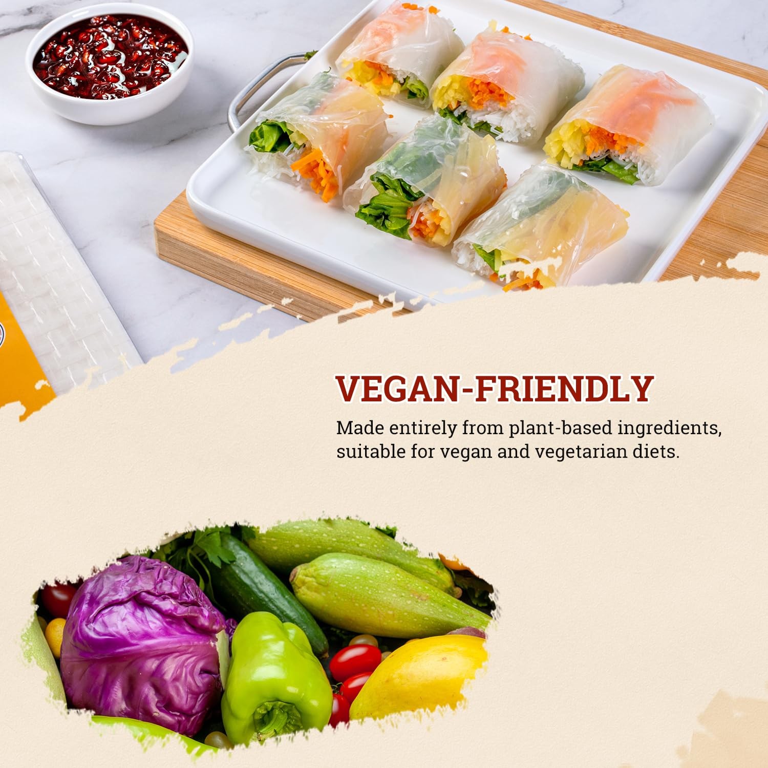 Square Rice Paper Wrappers - 34 Gluten-Free Sheets for Spring Rolls  Dumplings