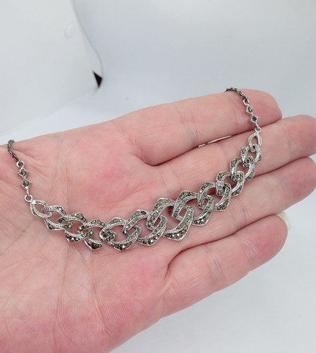 Vintage Sterling Silver Marcasite Collar Necklace 15.5" - Picture 6 of 6