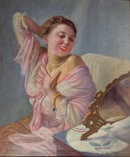 Camillo Brockelmann, In Boudoir, Oil on Linen, Circa 1920, Art Deco