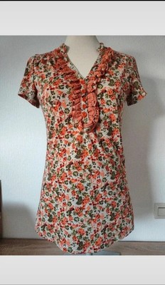 Verspieltes Shirt mit Blumenmuster & Rüschen   Gr. M