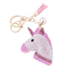 Glitter Unicorn Keychain Premium SS6 Crystal Tassel Key Chain Leather Bag Cha...